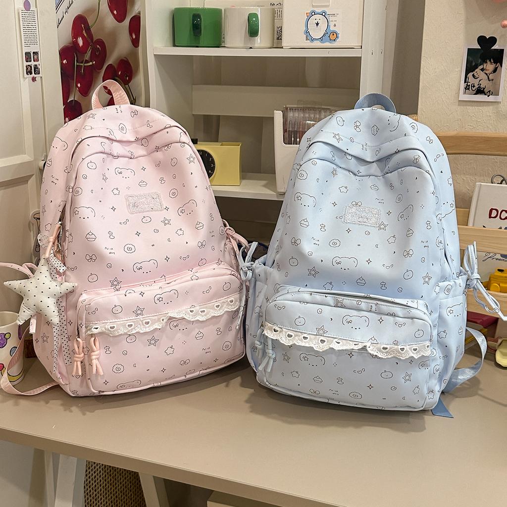 Schoolbag lace college style fresh schoolbag girl Korean backpack ins niche high value junior high school backpack