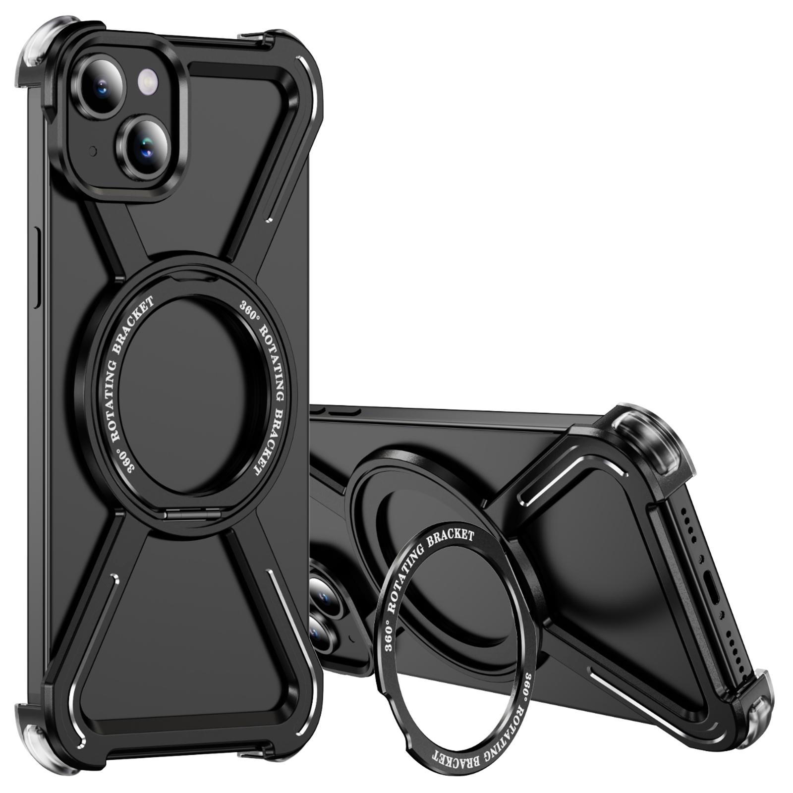 

Бамперы для iPhone 15 Бесшовный металлический чехол-рамка Совместимый с MagSafe Подставка Black