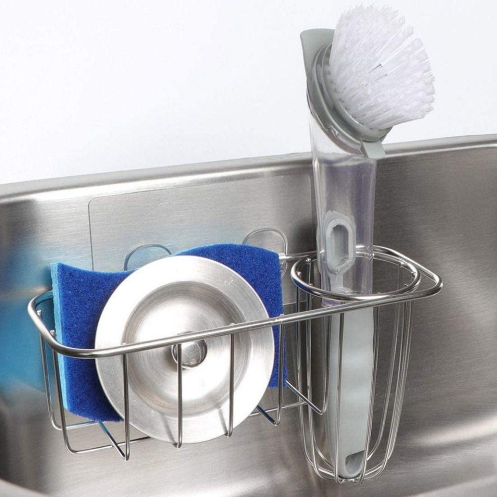 Stainless Steel Sink Hanging Basket Rounded Corners Sponge Storage Basket Sink Drain Rack  for Home