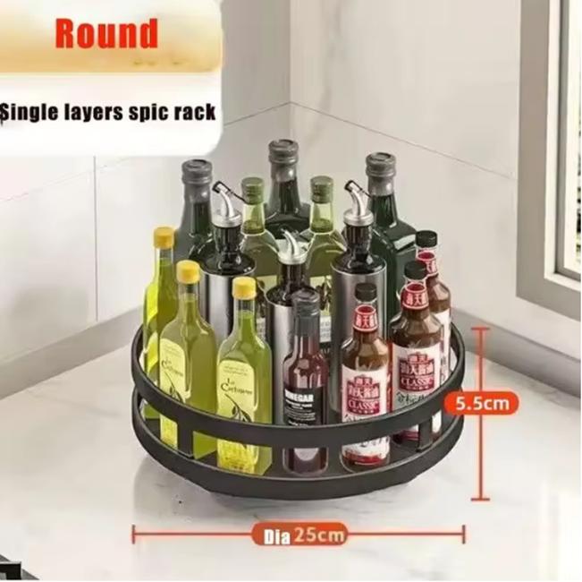 360°Rotating Kitchen Spice Rack Round Storage Container Non-Skid 2 Tier Turntable Organizer Storage Tray Cosmetics Organizer