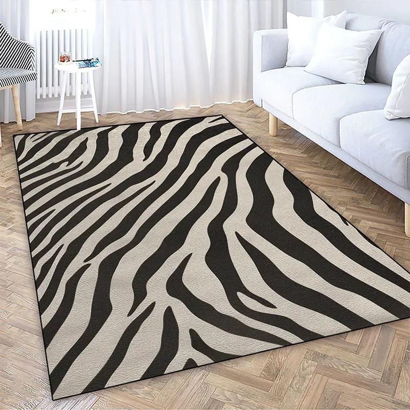 American Style Zebra Stripes Carpet Living Room Bedroom Decoration Bedside Plush Large Rugs Bathroom Water Uptake Non-slip Mat