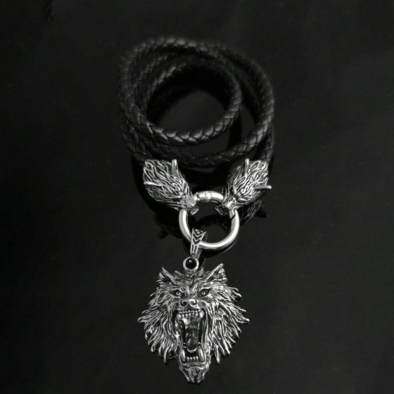 

Скандинавское ретро ожерелье-подвеска из кожи с волком викингов - Амулет-аксессуар для мужчин из норвежской мифологии.