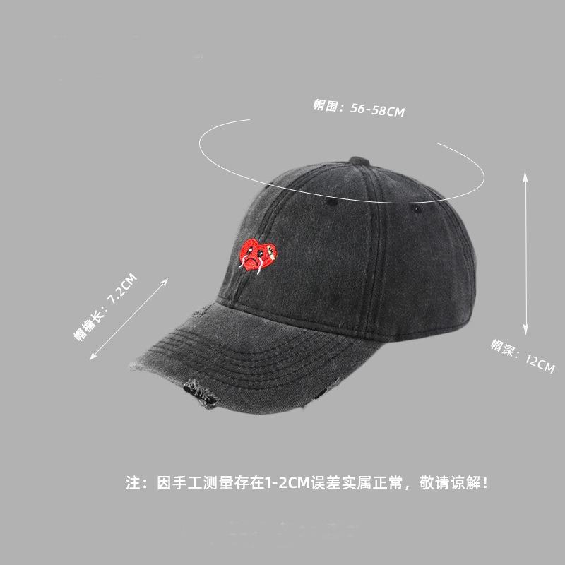 Hat Female Cartoon Embroidery Washed Old Cap Student Couple Versatile Baseball Cap Outdoor Casual Sun Hat