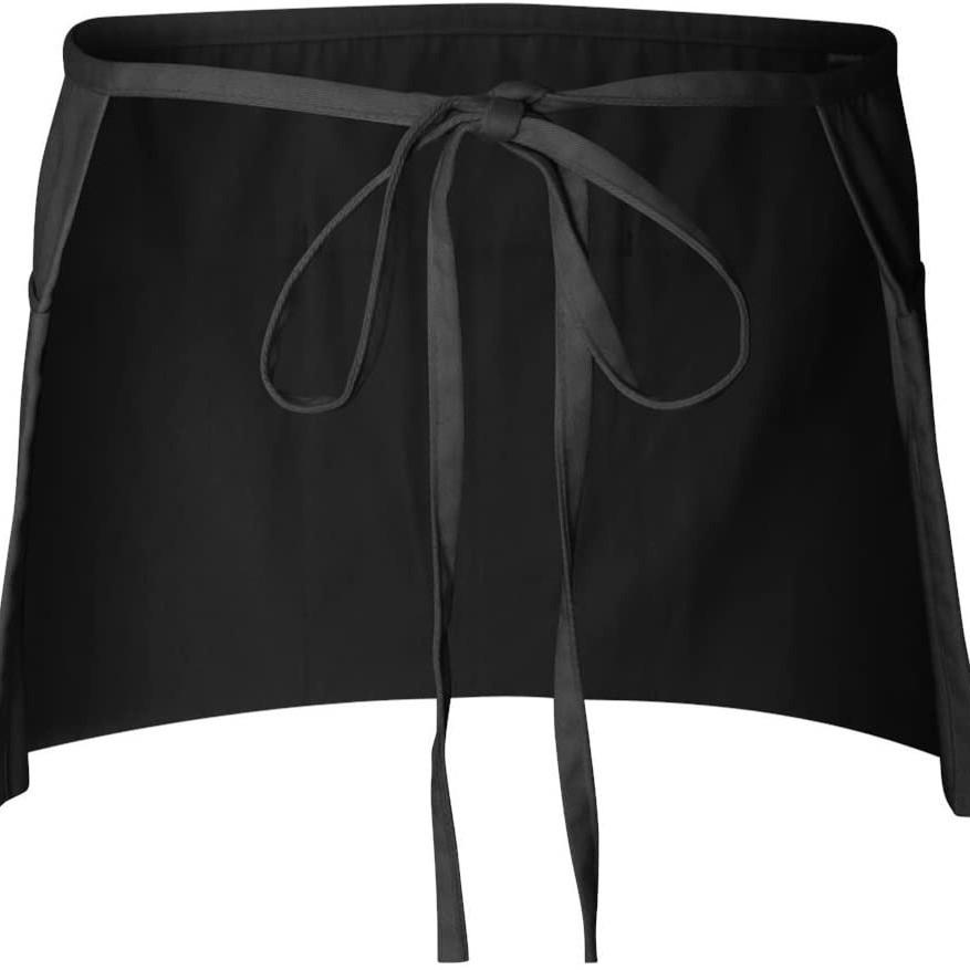 Fashion Chef Short Small Waist Apron, 1 Pockets Black Waterproof Half Apron for Waitress, Home Kitchen Practical Cooking Wear