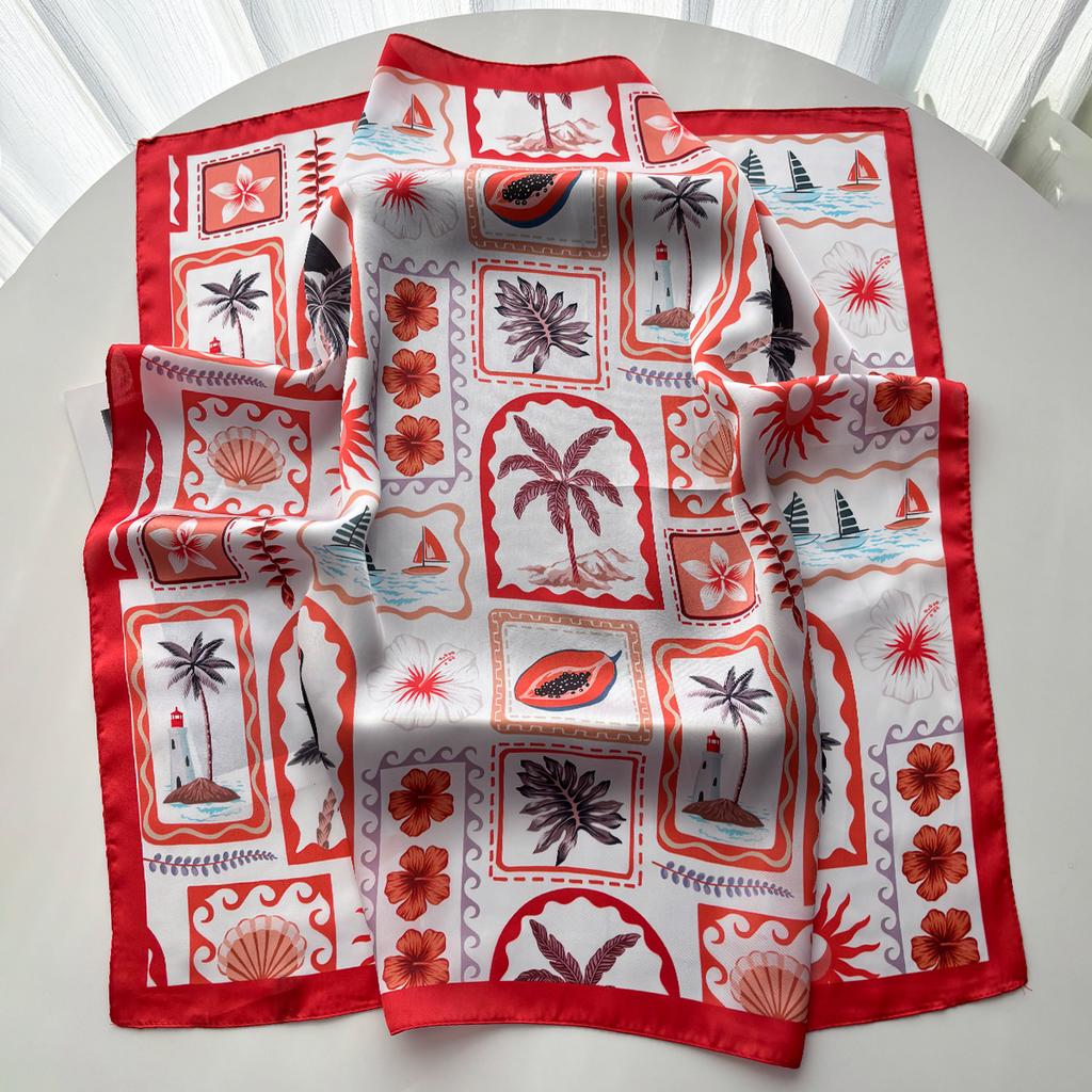 70*70Cm Luxury Print Square Scarf For Women Elegant Ladies Hijab Neckerchief Shawl Soft Stain Imitation Silk Scarves