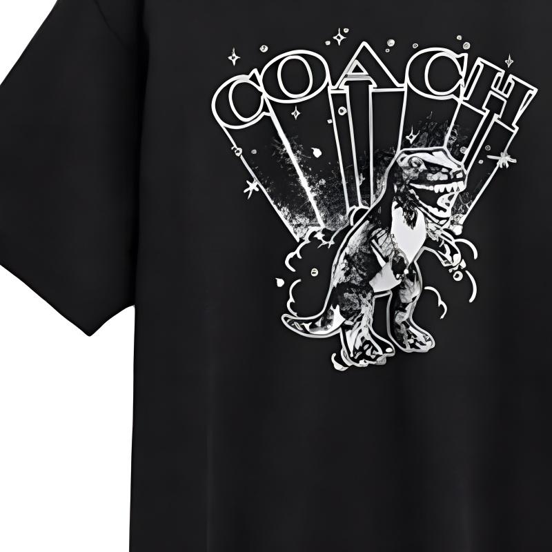 Coach Cotton T-Rex Graphic Print Short Sleeve T-Shirt Men Tops Black CY573-A0R
