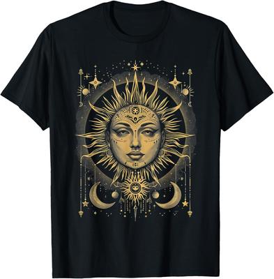 Sun And Moon Face Graphic Tee Men Casual Cotton Short Sleeve Round Neck T-Shirt
