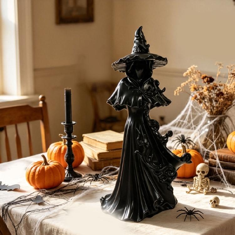 Sculpting Witch Party Decoration, Synthetic Resin Halloween Figurine with Widened Base for Tables, Shelves, and Photo Scene, Collectible Sculpture