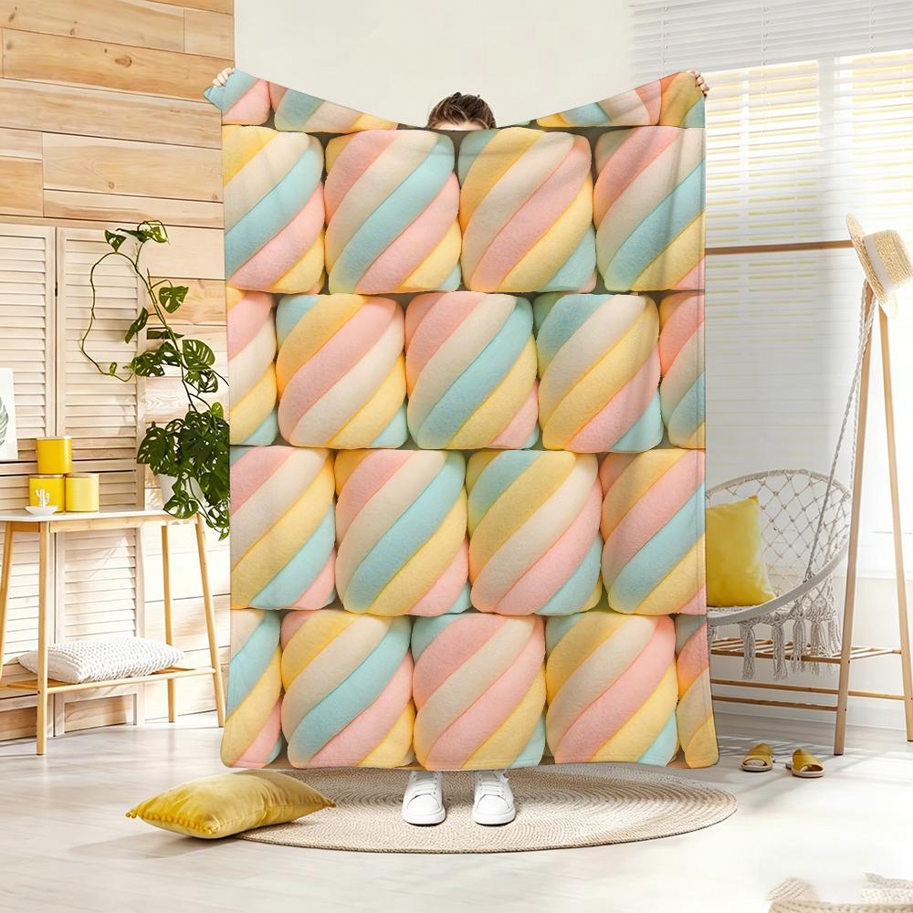 Pastel Marshmallow Dessert Throw Lightweight Flannel Blanket Soft Skin-Friendly For Summer Cooling