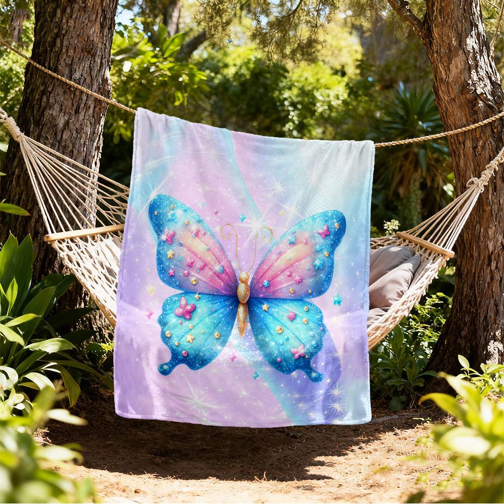 Butterfly Sparkle Outdoor Flannel Blankets, Outdoor travel, Home Blankets, Fan Gifts,Suitable for All Seasons, Christmas Gifts. R1127169 80x120cm