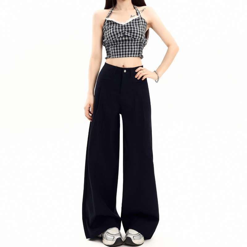 Dark Blue High Waist Loose Fit Straight Leg Women s Pants XS