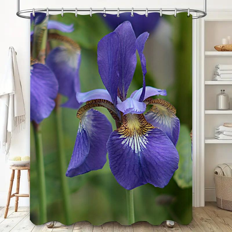 Beautiful Iris Shower Curtain Set Blue Flowers Printed Polyester Fabric Decor Bath Room Accessories For Home Decoration