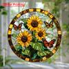 Sunflower Round Acrylic Painted Window Decoration Pendant Butterfly Wall Hanging Decor Dreamcatcher Room Decoration Accessories