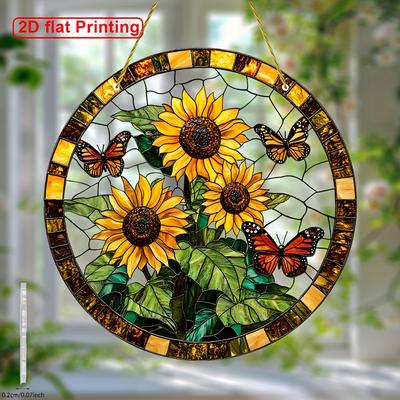 Sunflower Round Acrylic Painted Window Decoration Pendant Butterfly Wall Hanging Decor Dreamcatcher Room Decoration Accessories