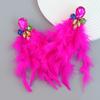Bohemian Flower Tassel Long Feather Earrings with Alloy and Diamond Accents for Women