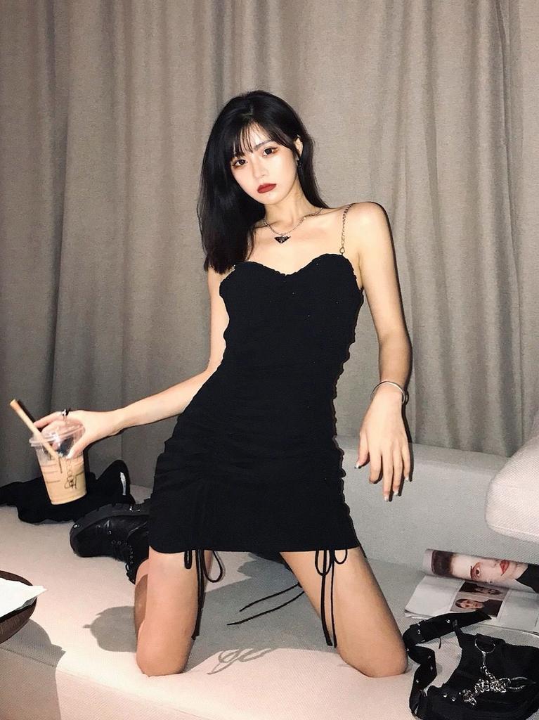Dark Non-black Tube Top Suspender Dress Women's New Summer Tight Hip Skirt Drawstring Pleated Sexy Scheming Skirt