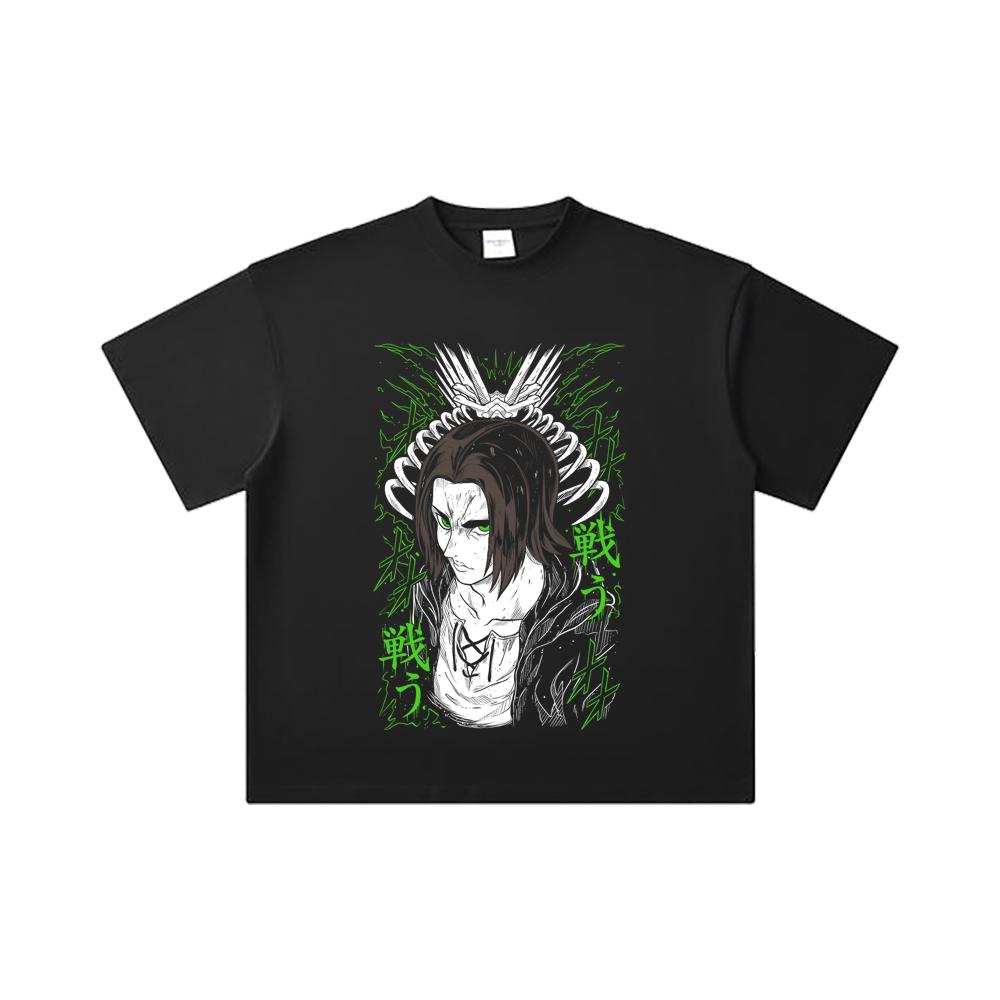 260 GSM Double Yarn 32 Count 100% Cotton Attack On Titan V1 Eren Print Unisex Heavy Cotton T Shirt… More