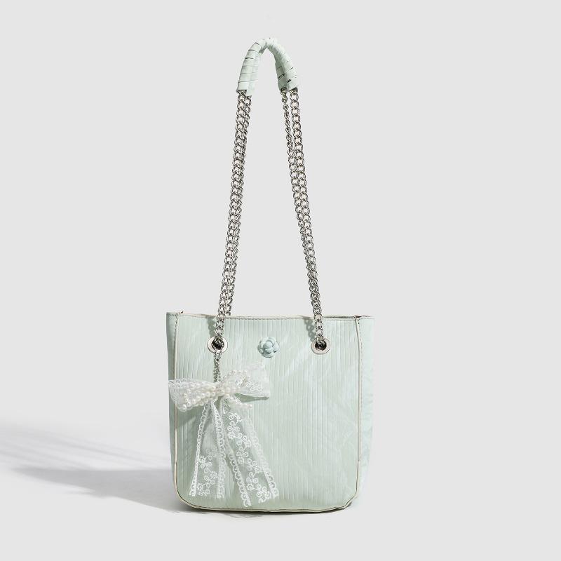 Autumn Tote Bag Lady Vertical Lace Bow Pendant Design Sense of Women's Bag