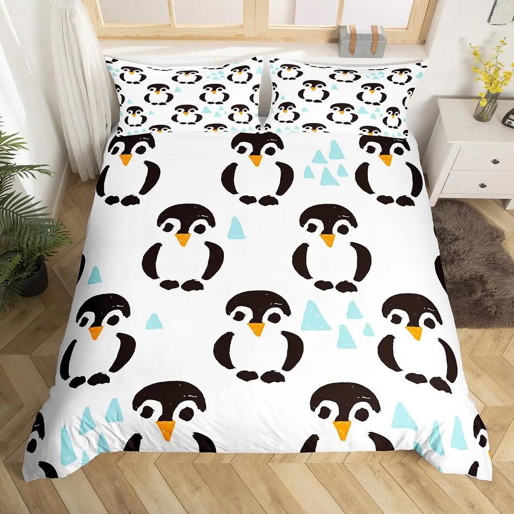 Comforter Penguin Comforter Kawaii Animal Print Black White Little Penguin Blue Iceberg Antarctica Winter Bedding Set