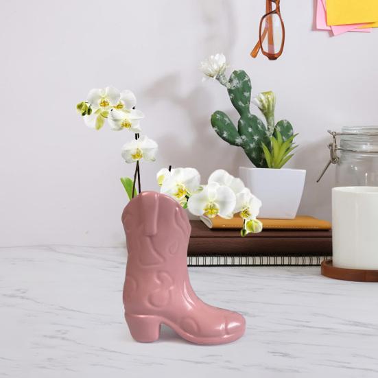 Mini Cowboy Boots Flower Vase Ornament Resin Figurine Statue Sculpture Flower Holder Container Table Centerpiece Decorative Floral Plants Vase