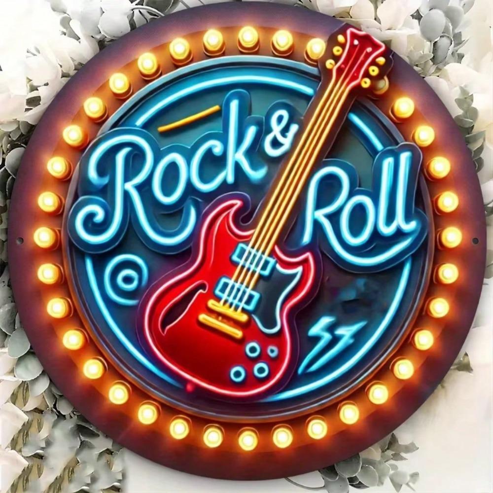 Metal Wall Art Neon Sign Rock N Roll Bar Decor Music Theme