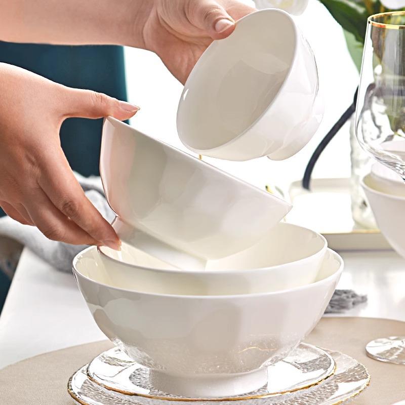 Bone Porcelain Bowl Household Pure White Senior Rice Bowl Internet Celebrity Thickened Ceramic Rice Bowl Japanese High Value Tableware