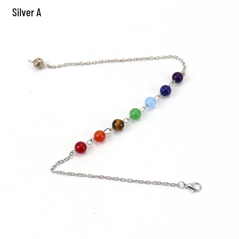 Seven-Color Stone Bead Pendant Yoga Mala Necklace with Charm