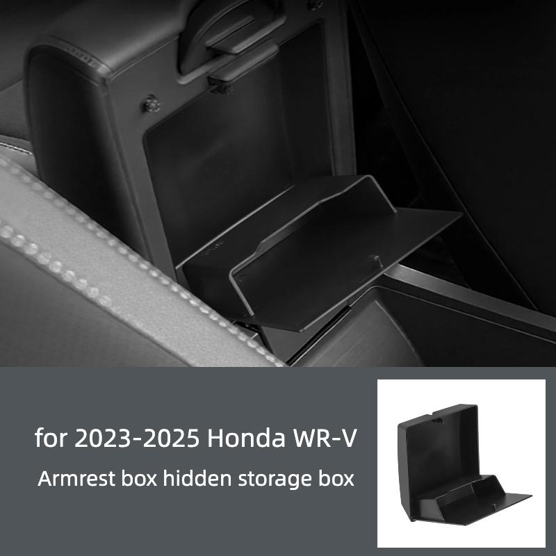 For Honda WR-V WRV 2023-2025 JP Version Armrest Storage Hidden Box ABS Stowing Tray Organizer Car Interior Accessories Black