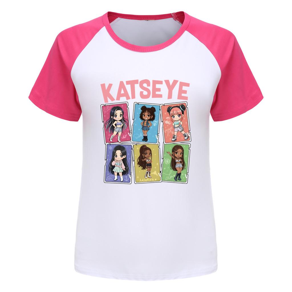 5300 Dziecięca Dziewczęca Koszulka Raglanowa z Krótkim Rękawem z Nadrukiem KATSEYE