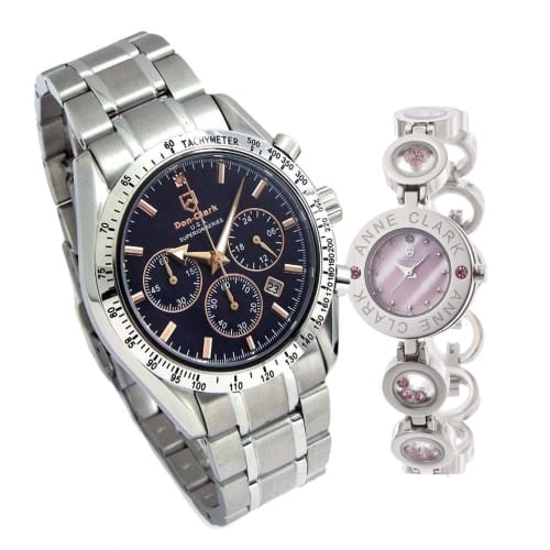 

Pair of Don Clark men s and women s watches, including a high-performance Japanese-made chronograph and an Anne Clark women s watch with a combination