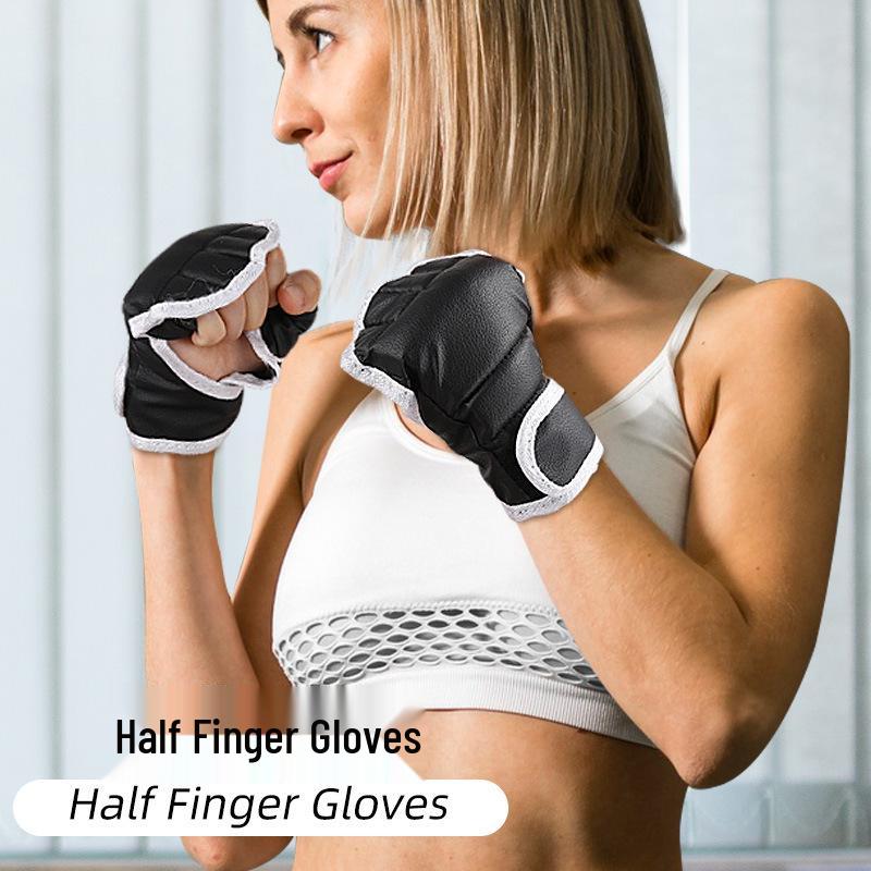 

Breathable Half-Finger Boxing Gloves with Wrist Support for Taekwondo and Punching Bag Workouts One Size