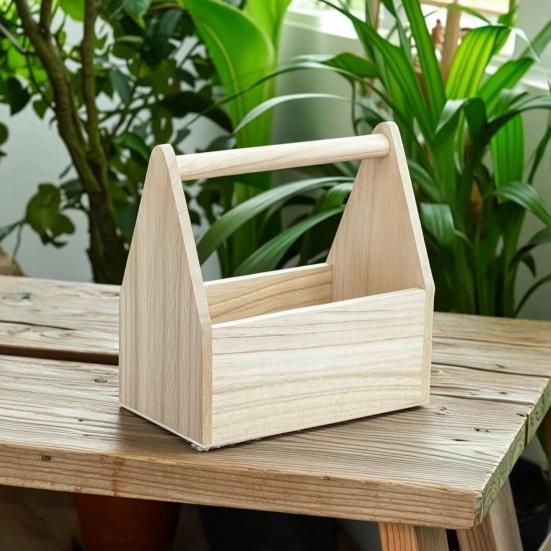 Scatola portaoggetti con manico, grande capacità, design aperto e portatile, texture legno, organizer durevole, per scrivania e souvenir