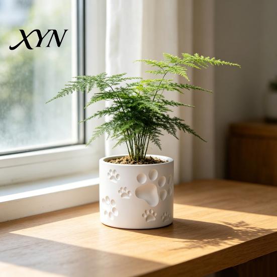 Thick Wall Flowerpot 3D Printed Cat Paw Print Flower Pot, Cute Small Plant Pot for Integrated Molding Desk, Animal Theme Planter Home Office,
