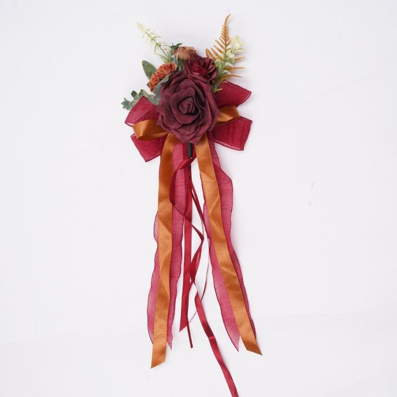 Set of 4 Luxurious Wedding Vehicle Embellishment Silk Flower Bouquets for Wedding Car Glasses and Handle Beautifications
