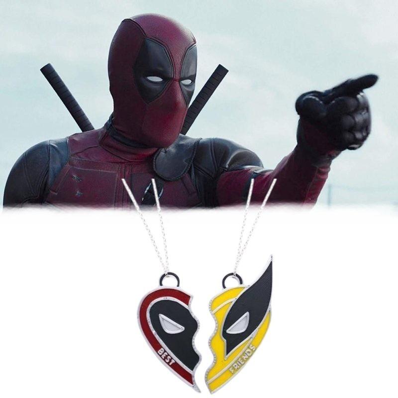 Deadpool Wolverine Best Friends Heart Geometric Alloy Necklace Red Yellow Cartoon Gift