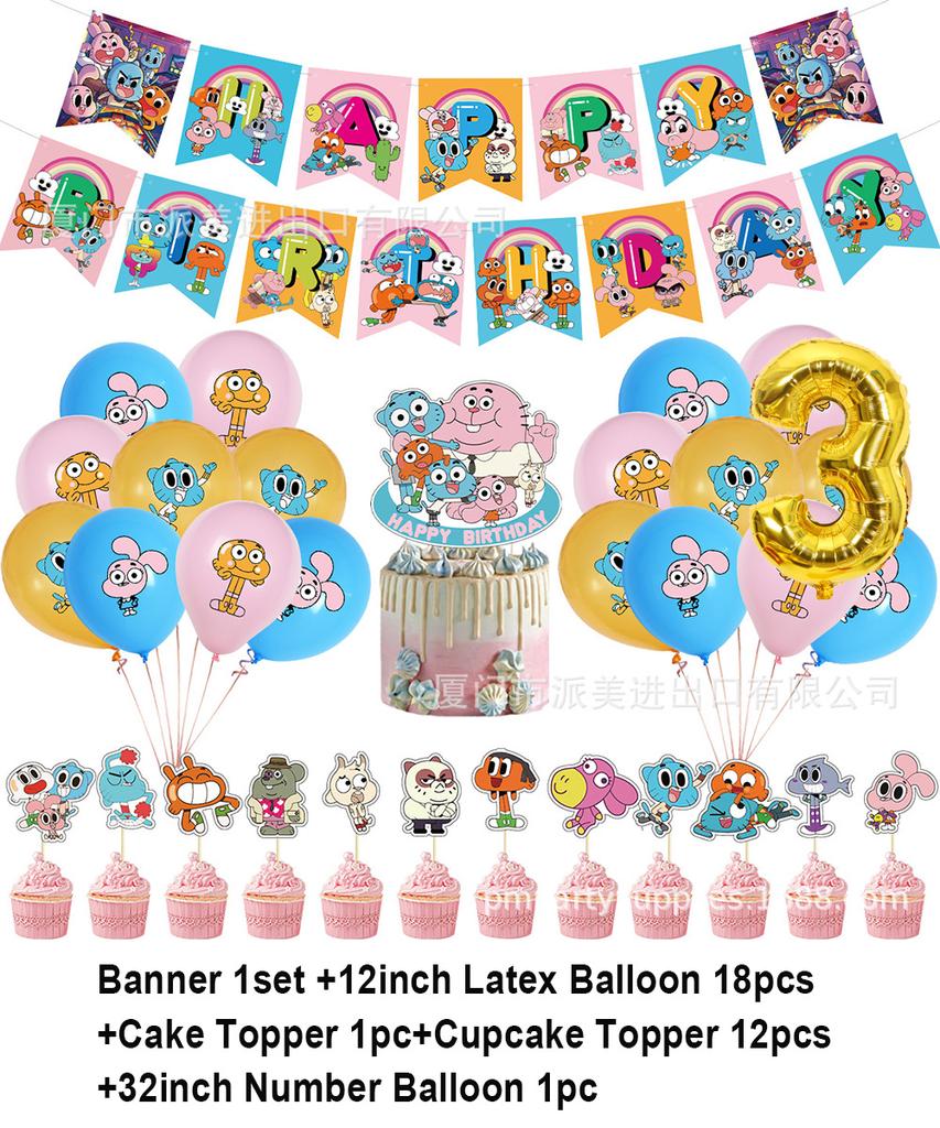 Cartoon Comedy G-Gumball Birthday Party Decorations Colorful Number Balloon Cake Topper Amazing World Party Supplies Kid Gifts