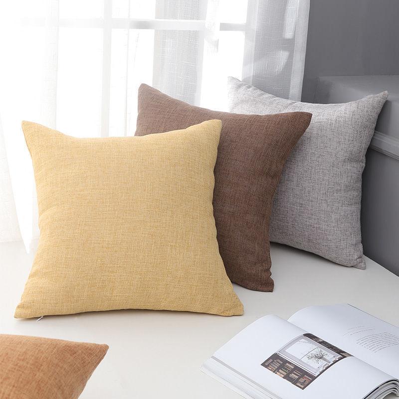 Vintage Minimalist Cotton Linen Cushion Cover Solid Color Chinese Style Boho Pillow for Sofa Office Bedroom Back Support