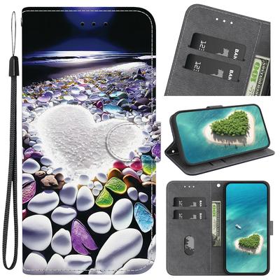 Moonlit Pebble Beach Pattern Flip Wallet PU Leather Case with For iPhone Samsung Infinix TECNO OPPO Realme Google...for Over 900 Phone Models