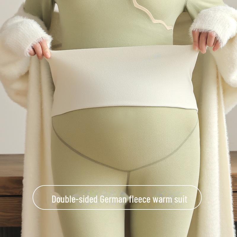 Autumn & Winter Thermal Maternity Nursing Set: Includes Chest-Pad Top & Pants in German Velvet