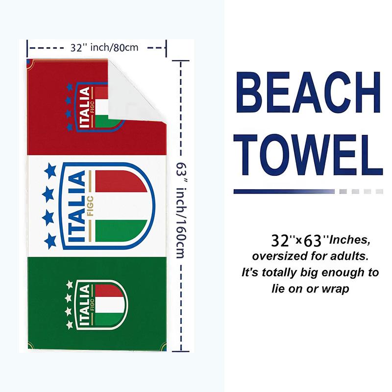 Italy National Football Print Beach Towel, Large Soft Quick Dry Towel for Beach Camping Swimming