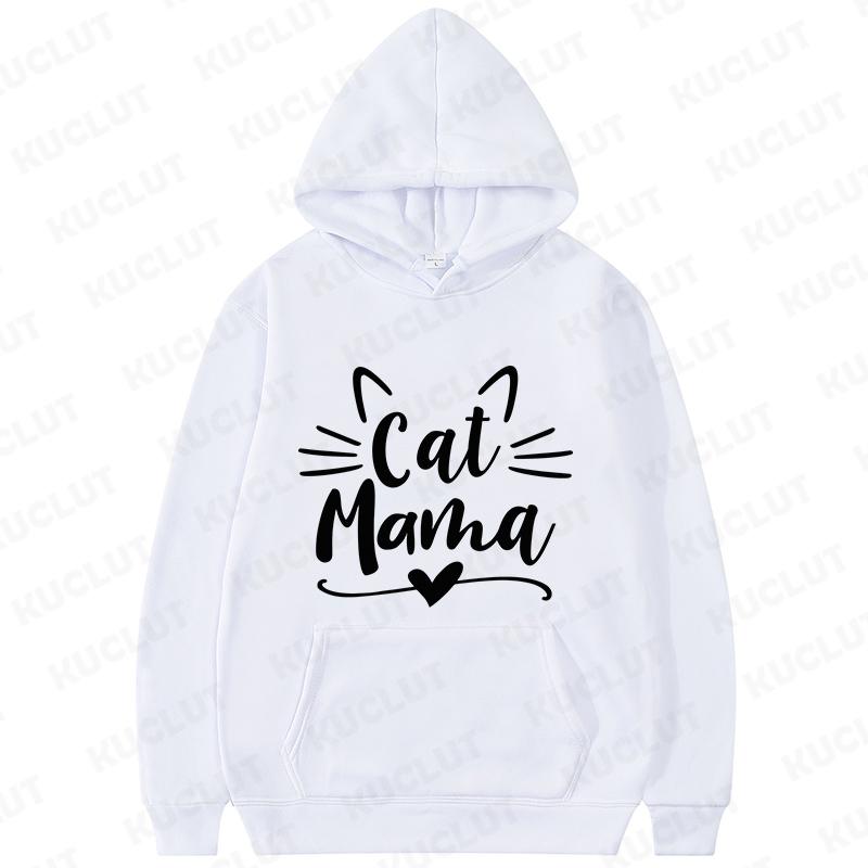 Cat Mama Print Hoodies Fashion Casual Long Sleeve Sweatshirts for Autumn Winter Clothing Mom Sportwear Fashion Women Clothes