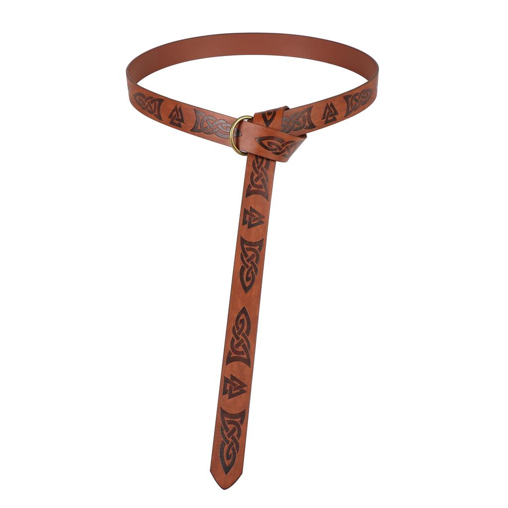 Renaissance PU Leather Belt Viking Cosplay Printed Belt for Medieval Renaissance Faire Costumes