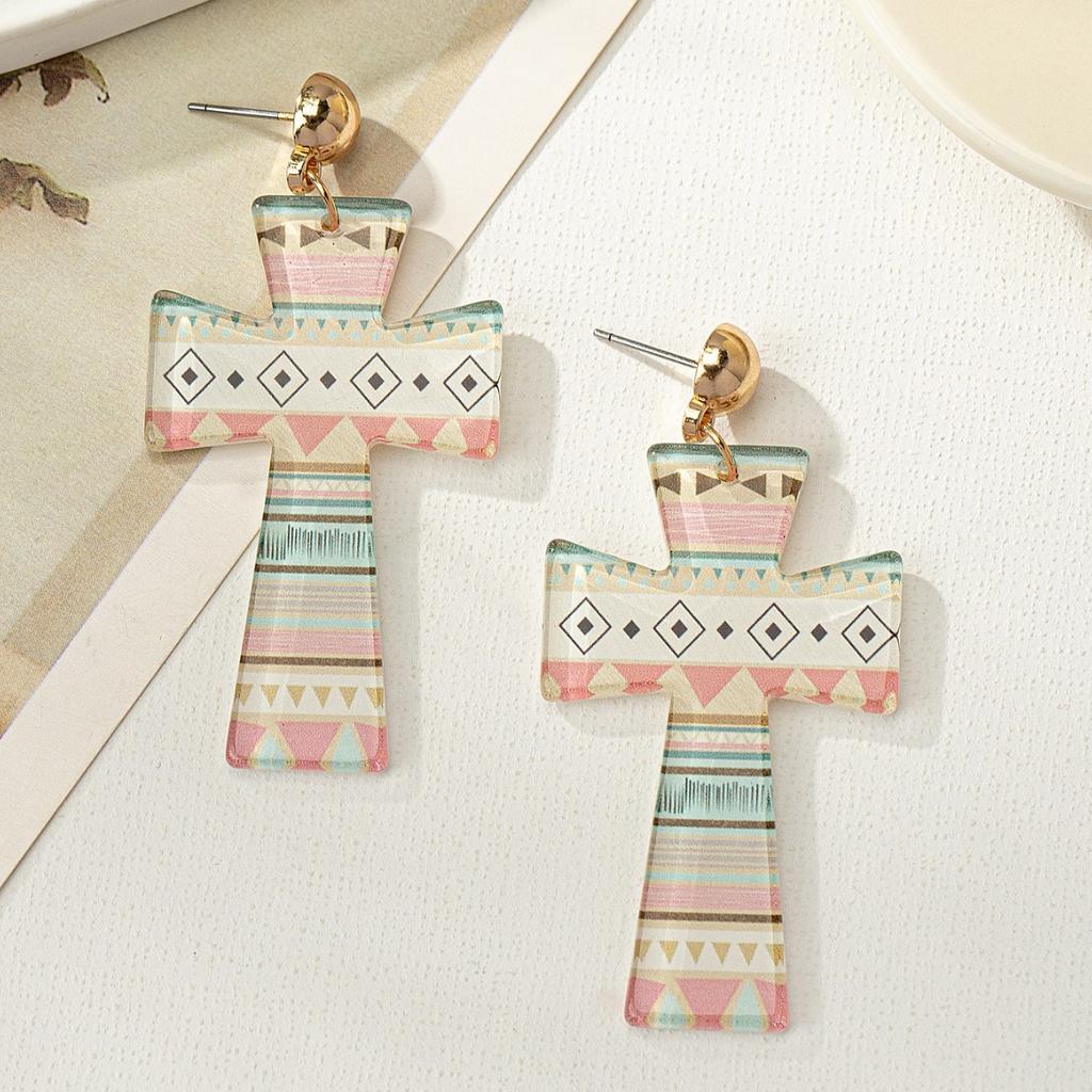 Red, white and blue flag color, love stars, cross earrings, earrings.