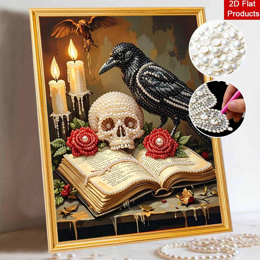 Halloween pearl painting art full pearl handmade diy home decorations raven crow skull roses candles book ornaments creative crafts