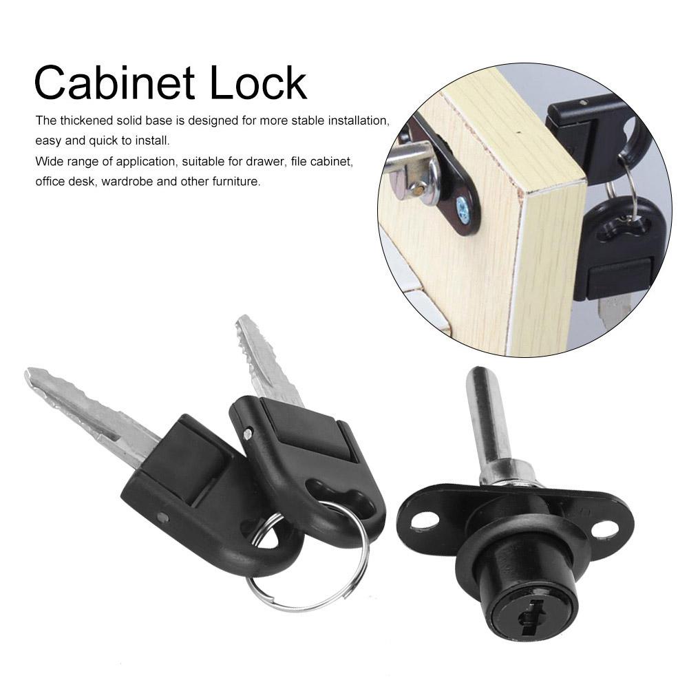 2Pcs Furniture Drawer Wardrobe File Cabinet Lock with Keys Office Security (19mm Head Black)
