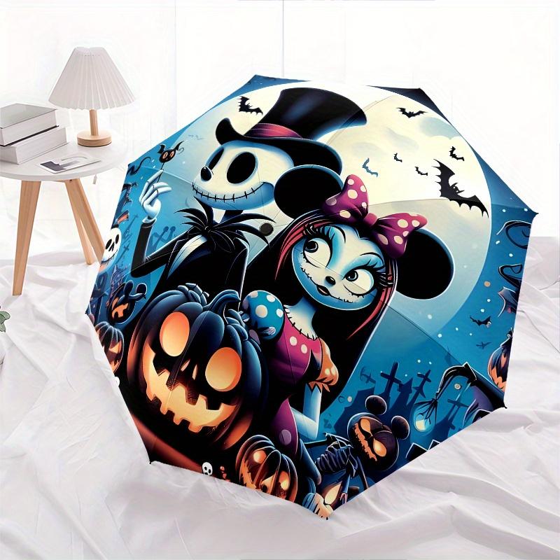 Ombrello a Apertura e Chiusura Automatica Jack Skellington, Sally - Ombrello Pieghevole Portatile a 8 Stecche con Manico in Plastica, Adatto per il Tempo Libero