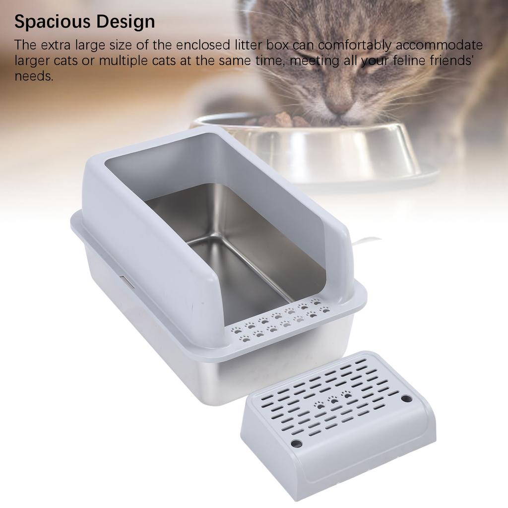 Stainless Steel Litter Box with Pedal Anti Splashing Enclosed Extra Large Cat Litter Box for Large Cats