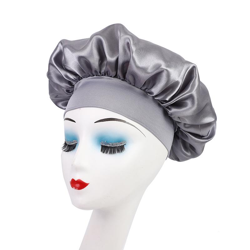 Wide Brim Satin Nightcap: Elastic Silk Hair Protection Scarf for Men & Women, Solid Color, Bath & Chemo Cap.