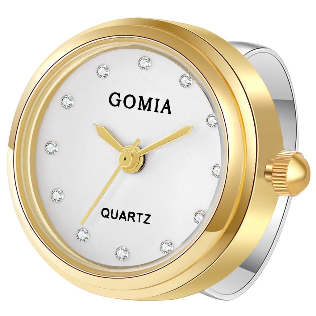 Ring Watch Women's Free Size 3ATM Waterproof Ring Clock Cute Gold white Fashion Accessory Package includes Ring Watch