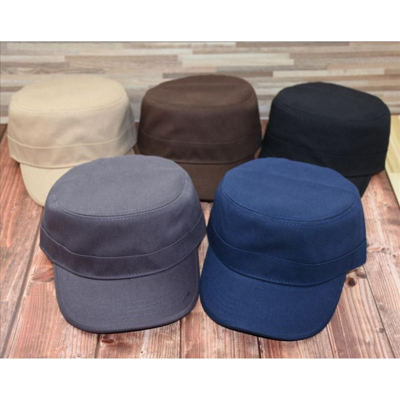 Stiff Military Hat Big Head Circumference Flat Top Hat Casual Fashion Autumn and Winter Men's Hat Casual Fashion Trendy European Version Hat